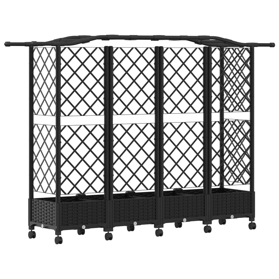 Verhoogd Bed met Trellis en Dak Zwart 203,5 x 40 x 129 cm PP