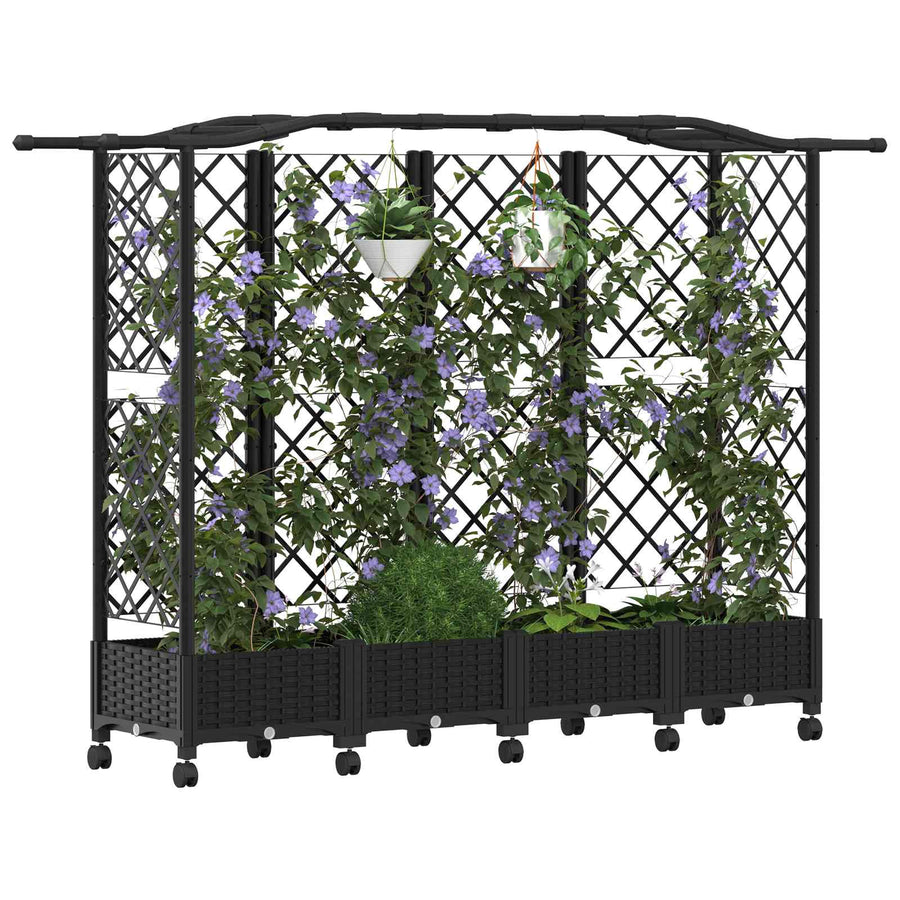 Verhoogd Bed met Trellis en Dak Zwart 203,5 x 40 x 129 cm PP