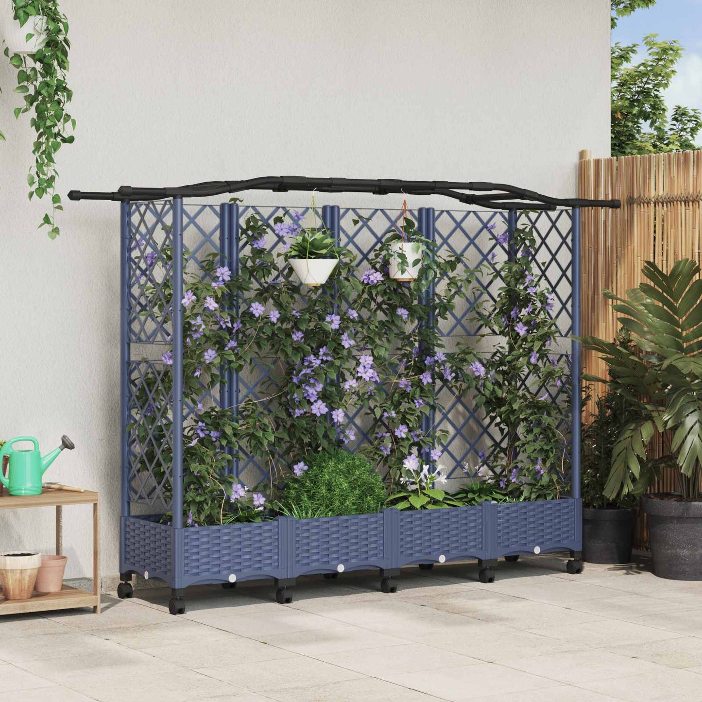 Verhoogd Bed met Trellis en Dak Grijs 203,5 x 40 x 129 cm PP