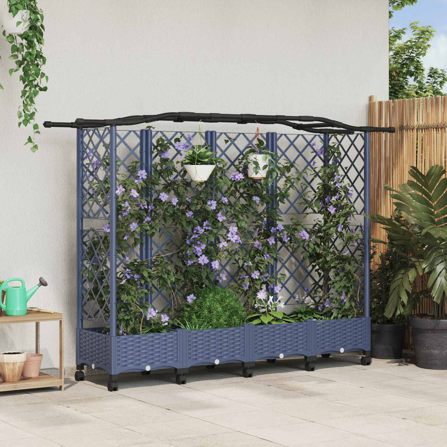 Verhoogd Bed met Trellis en Dak Grijs 203,5 x 40 x 129 cm PP