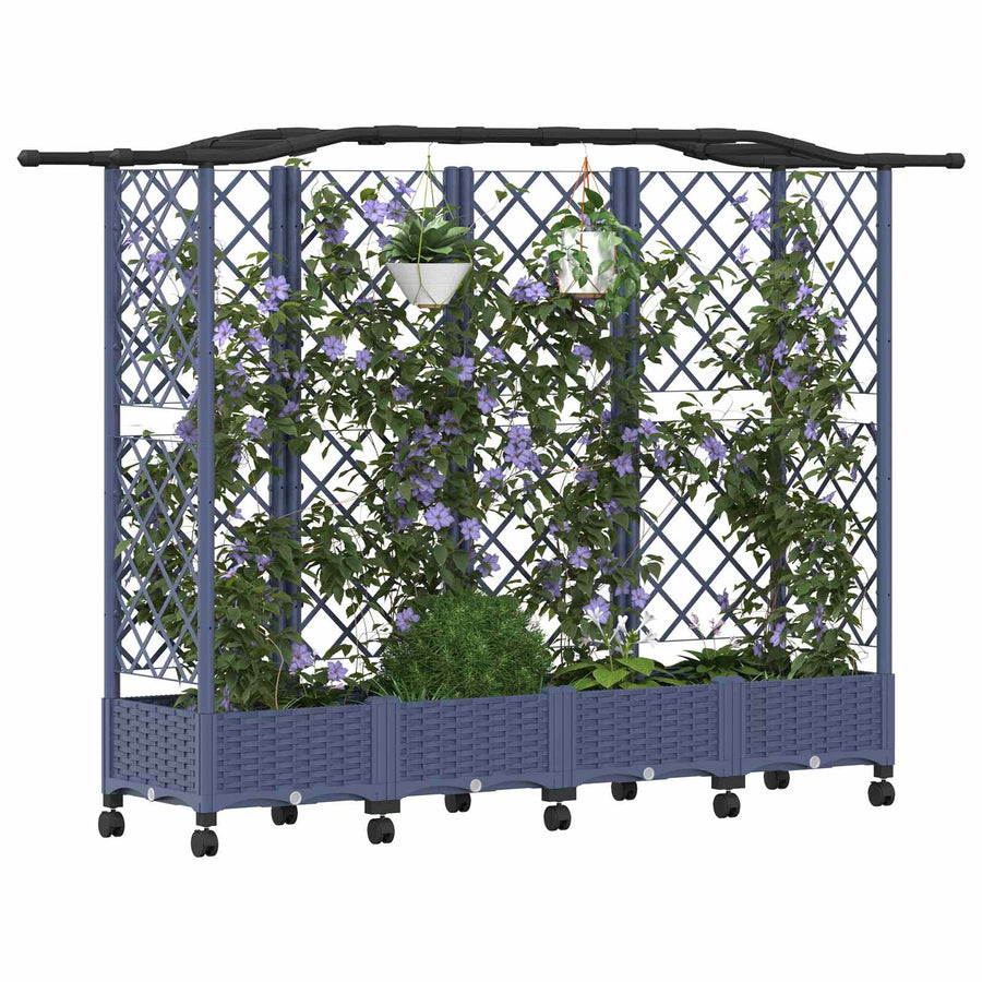 Verhoogd Bed met Trellis en Dak Grijs 203,5 x 40 x 129 cm PP