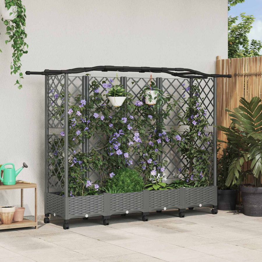 Verhoogd Bed met Trellis en Dak Lichtgrijs 203,5 x 40 x 129 cm