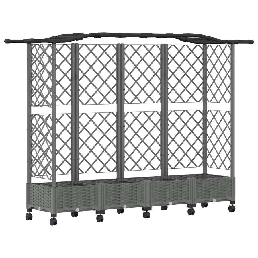 Verhoogd Bed met Trellis en Dak Lichtgrijs 203,5 x 40 x 129 cm