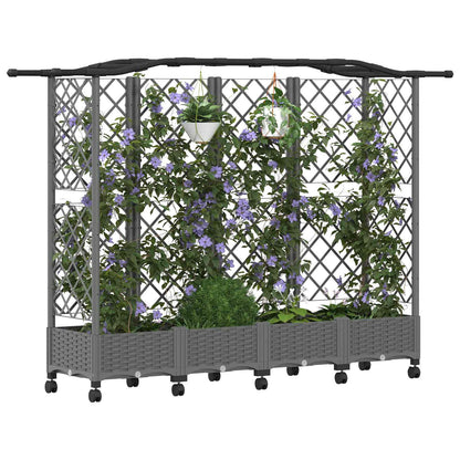 Verhoogd Bed met Trellis en Dak Lichtgrijs 203,5 x 40 x 129 cm