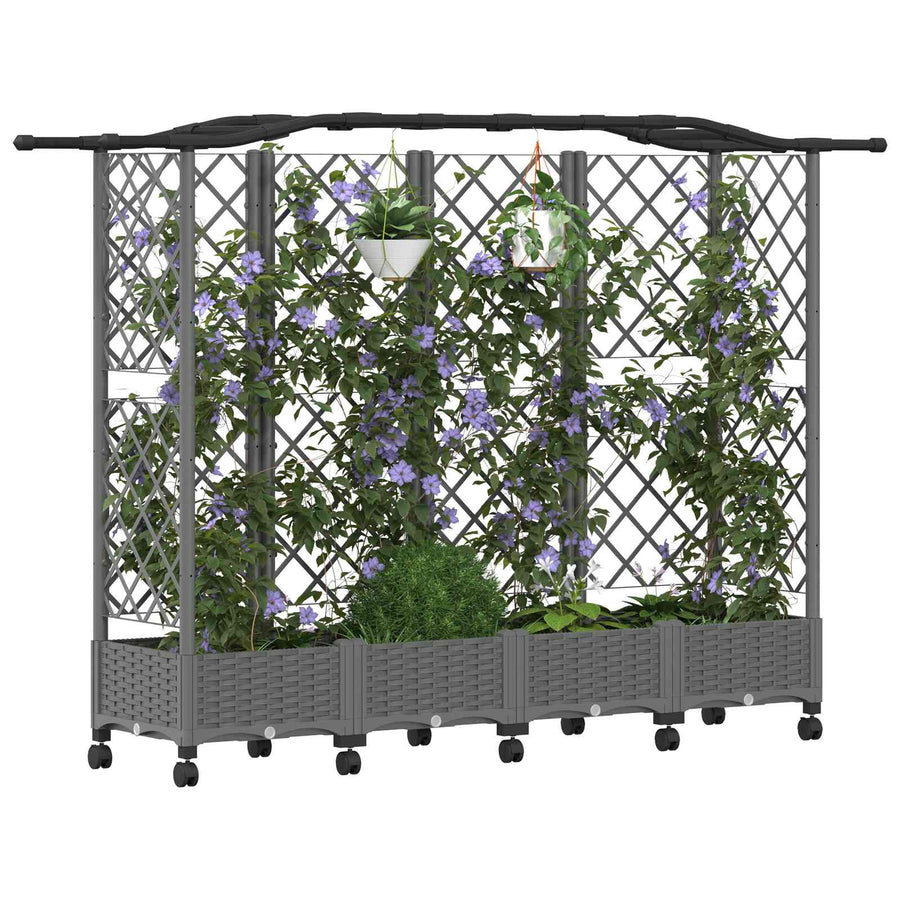Verhoogd Bed met Trellis en Dak Lichtgrijs 203,5 x 40 x 129 cm