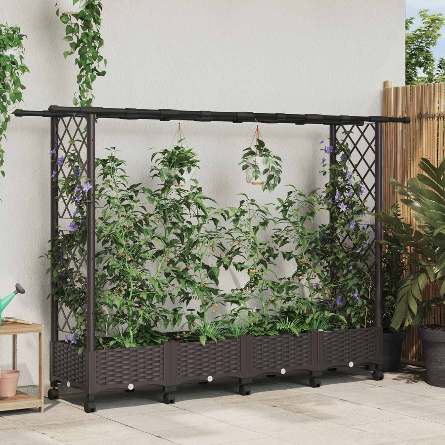 Verhoogd Bed met Trellis en Dak Bruin 203 x 40 x 127 cm PP