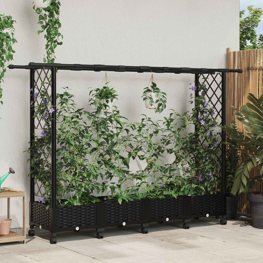 Verhoogd Bed met Trellis en Dak Zwart 203 x 40 x 127 cm PP