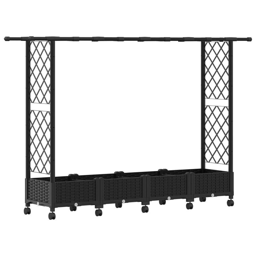 Verhoogd Bed met Trellis en Dak Zwart 203 x 40 x 127 cm PP