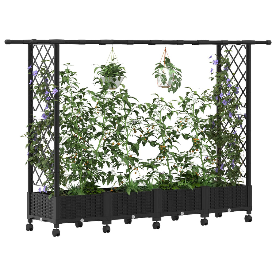 Verhoogd Bed met Trellis en Dak Zwart 203 x 40 x 127 cm PP