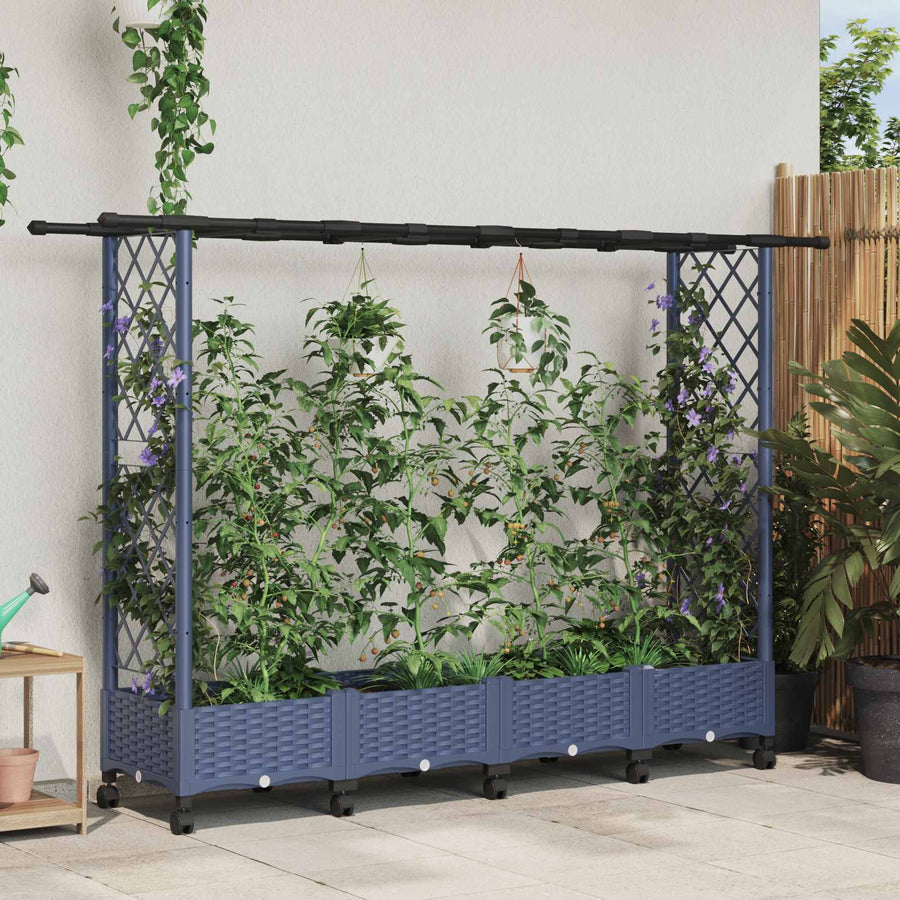 Verhoogd Bed met Trellis en Dak Grijs 203 x 40 x 127 cm PP