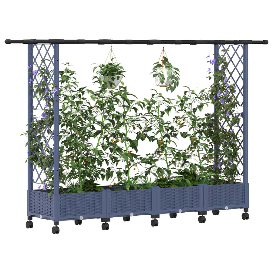 Verhoogd Bed met Trellis en Dak Grijs 203 x 40 x 127 cm PP