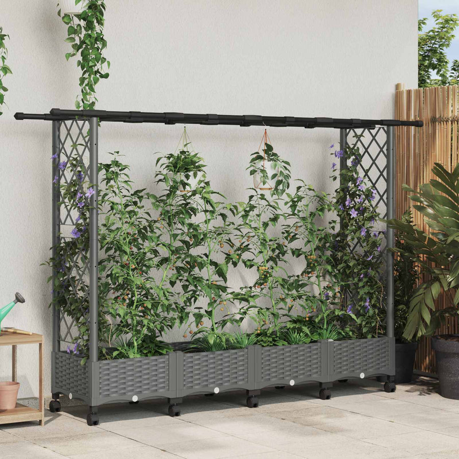 Verhoogd Bed met Trellis en Dak Lichtgrijs 203 x 40 x 127 cm PP