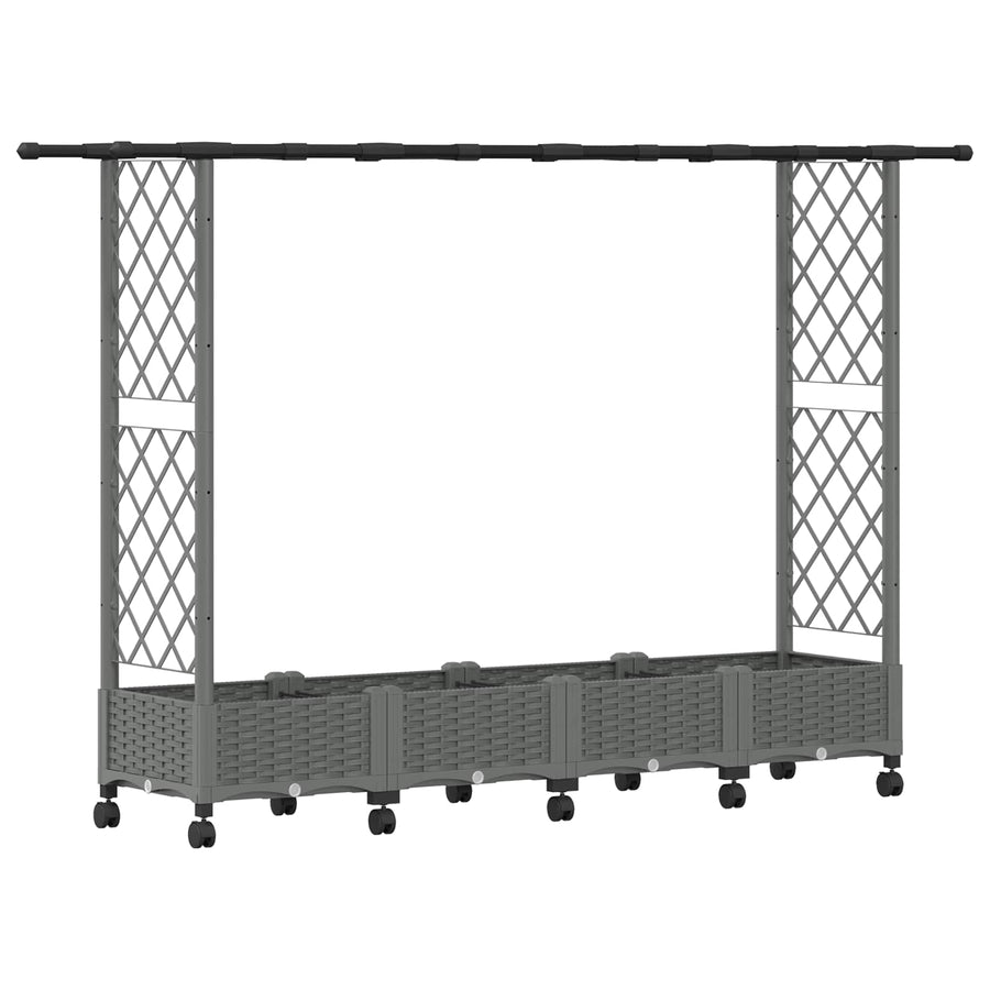 Verhoogd Bed met Trellis en Dak Lichtgrijs 203 x 40 x 127 cm PP