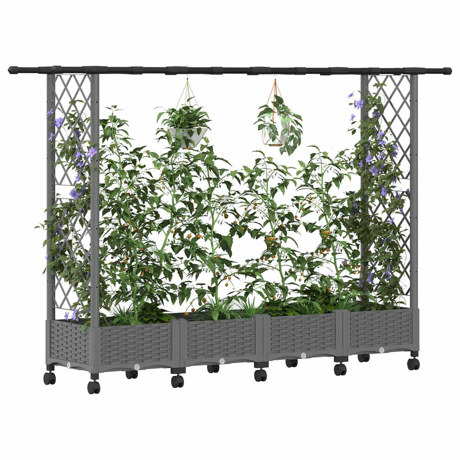 Verhoogd Bed met Trellis en Dak Lichtgrijs 203 x 40 x 127 cm PP