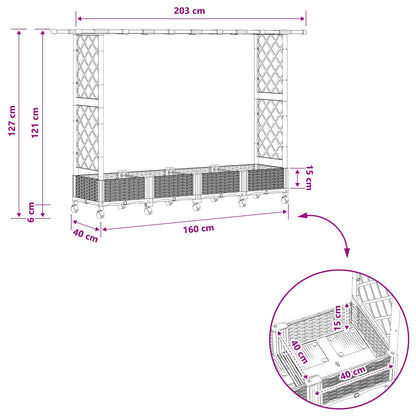 Verhoogd Bed met Trellis en Dak Lichtgrijs 203 x 40 x 127 cm PP