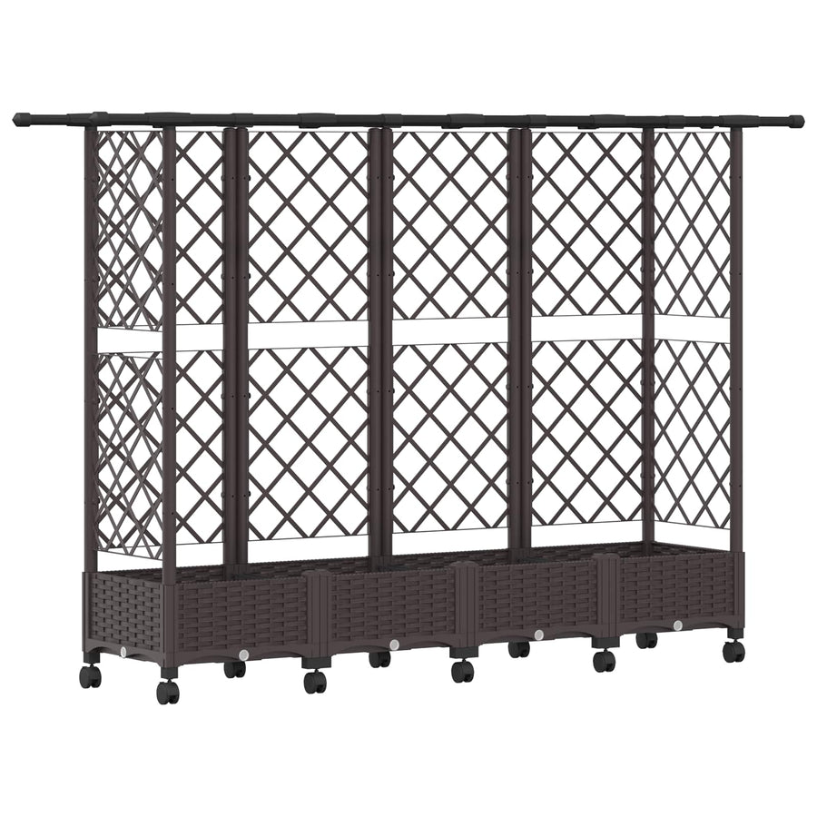 Verhoogd Bed met Trellis en Dak Bruin 202,5 x 40 x 127 cm PP