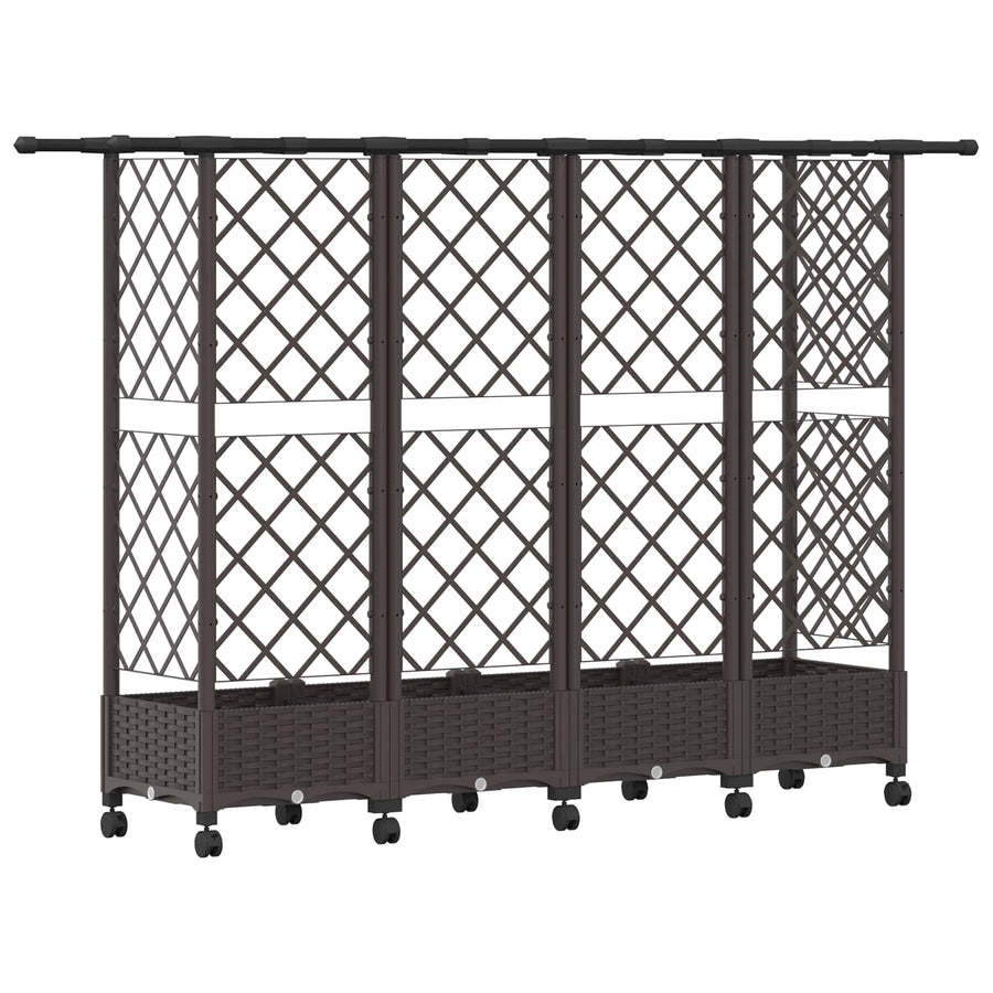 Verhoogd Bed met Trellis en Dak Bruin 202,5 x 40 x 127 cm PP
