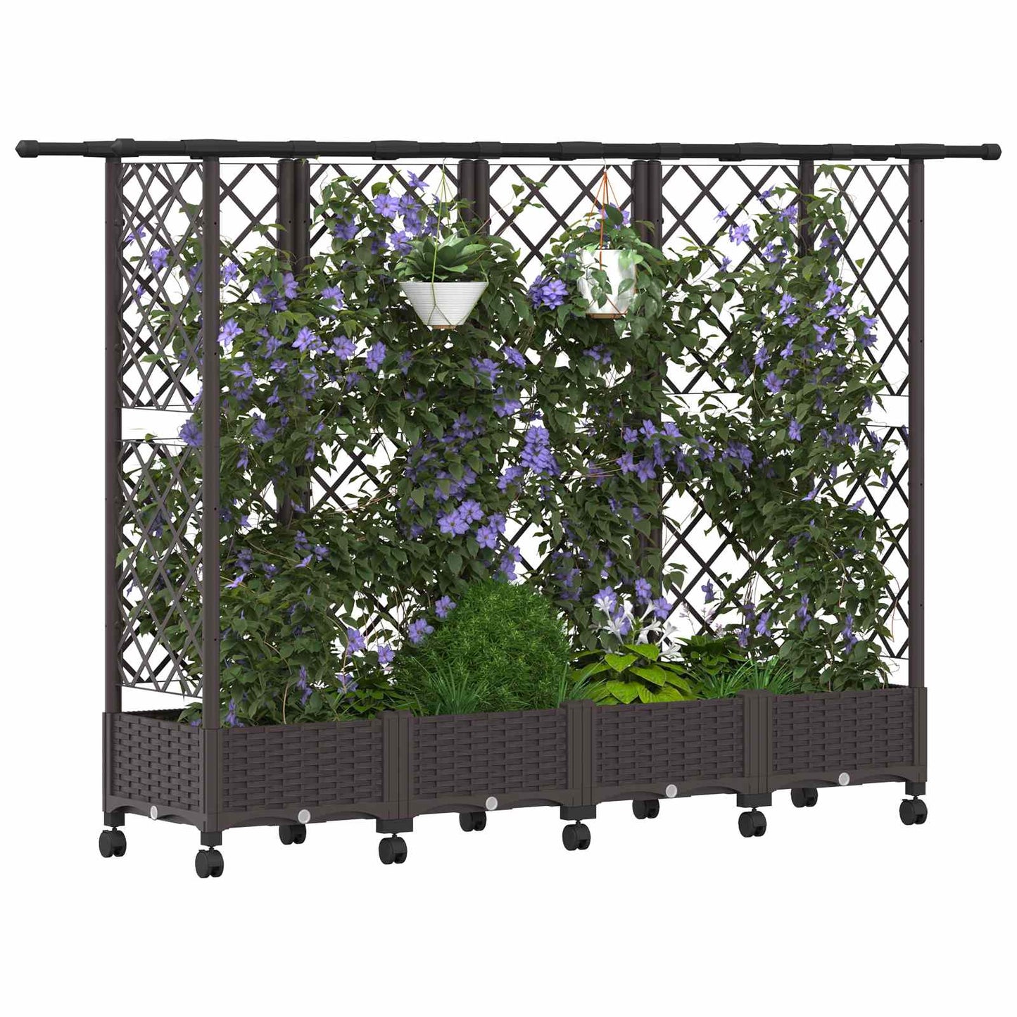 Verhoogd Bed met Trellis en Dak Bruin 202,5 x 40 x 127 cm PP