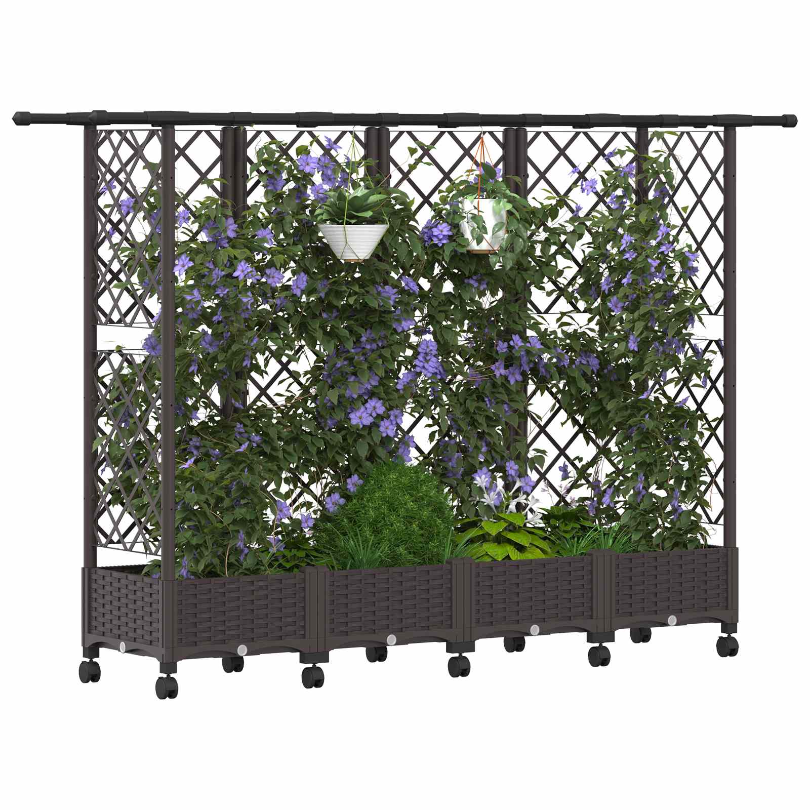Verhoogd Bed met Trellis en Dak Bruin 202,5 x 40 x 127 cm PP