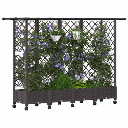 Verhoogd Bed met Trellis en Dak Bruin 202,5 x 40 x 127 cm PP
