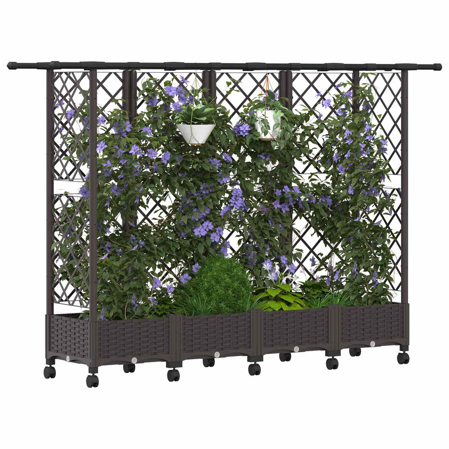 Verhoogd Bed met Trellis en Dak Bruin 202,5 x 40 x 127 cm PP