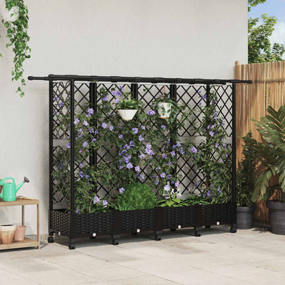 Verhoogd Bed met Trellis en Dak Zwart 202,5 x 40 x 127 cm PP
