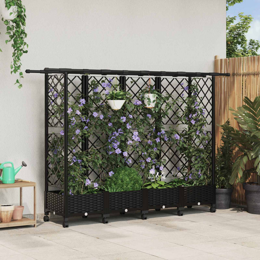 Verhoogd Bed met Trellis en Dak Zwart 202,5 x 40 x 127 cm PP