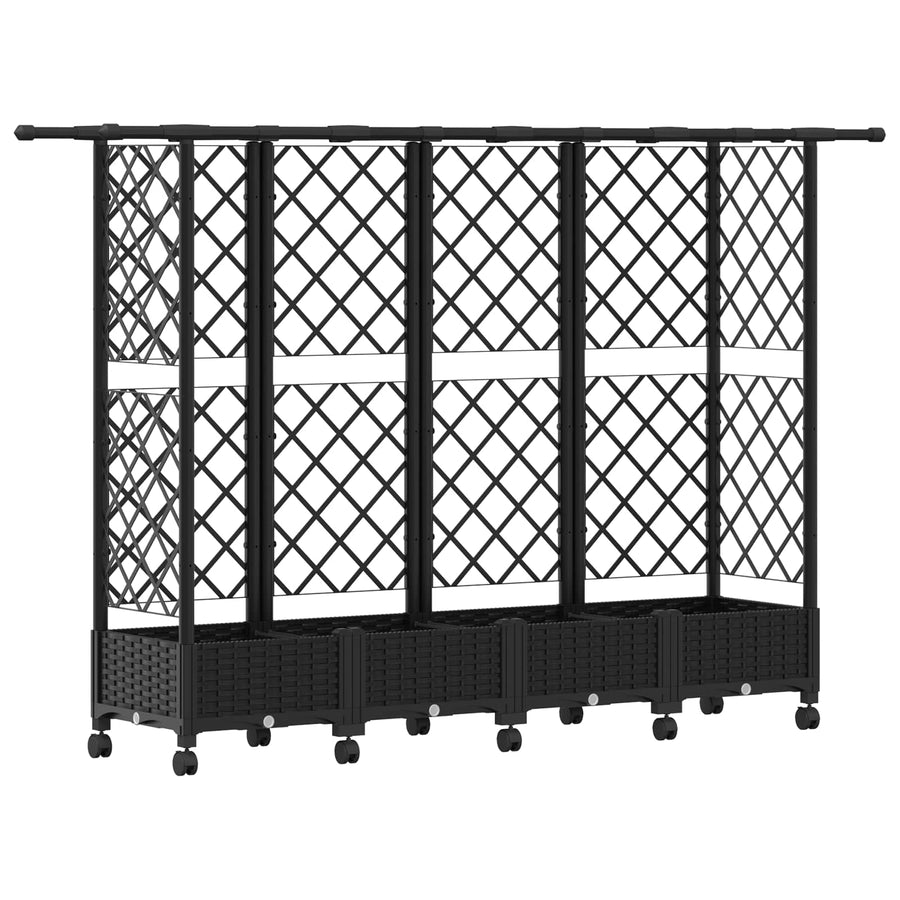Verhoogd Bed met Trellis en Dak Zwart 202,5 x 40 x 127 cm PP