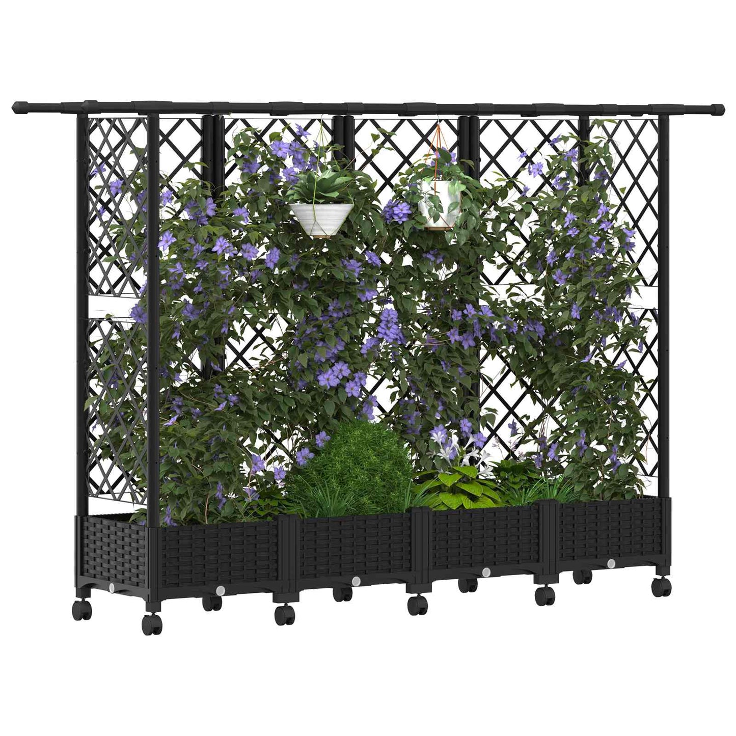 Verhoogd Bed met Trellis en Dak Zwart 202,5 x 40 x 127 cm PP