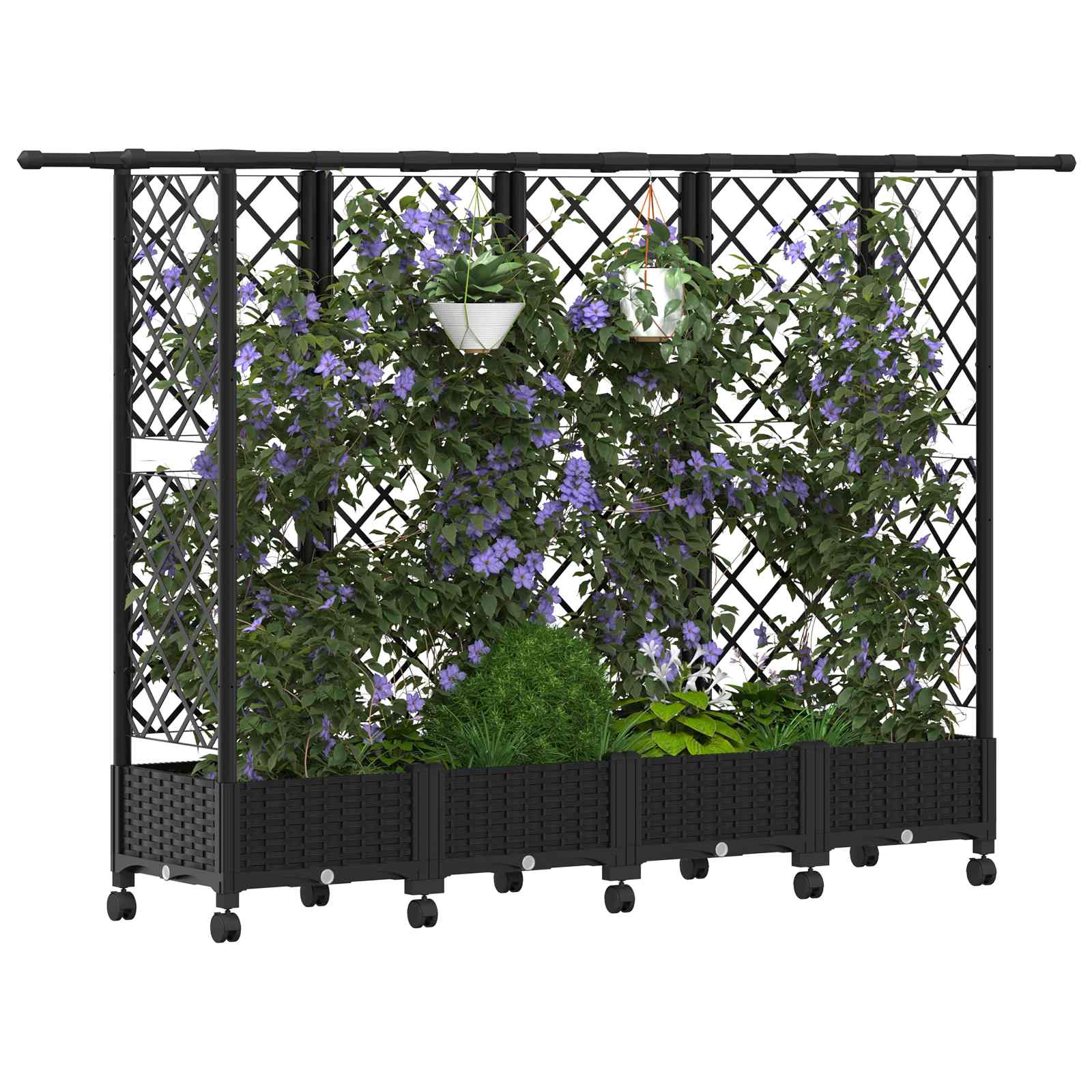 Verhoogd Bed met Trellis en Dak Zwart 202,5 x 40 x 127 cm PP