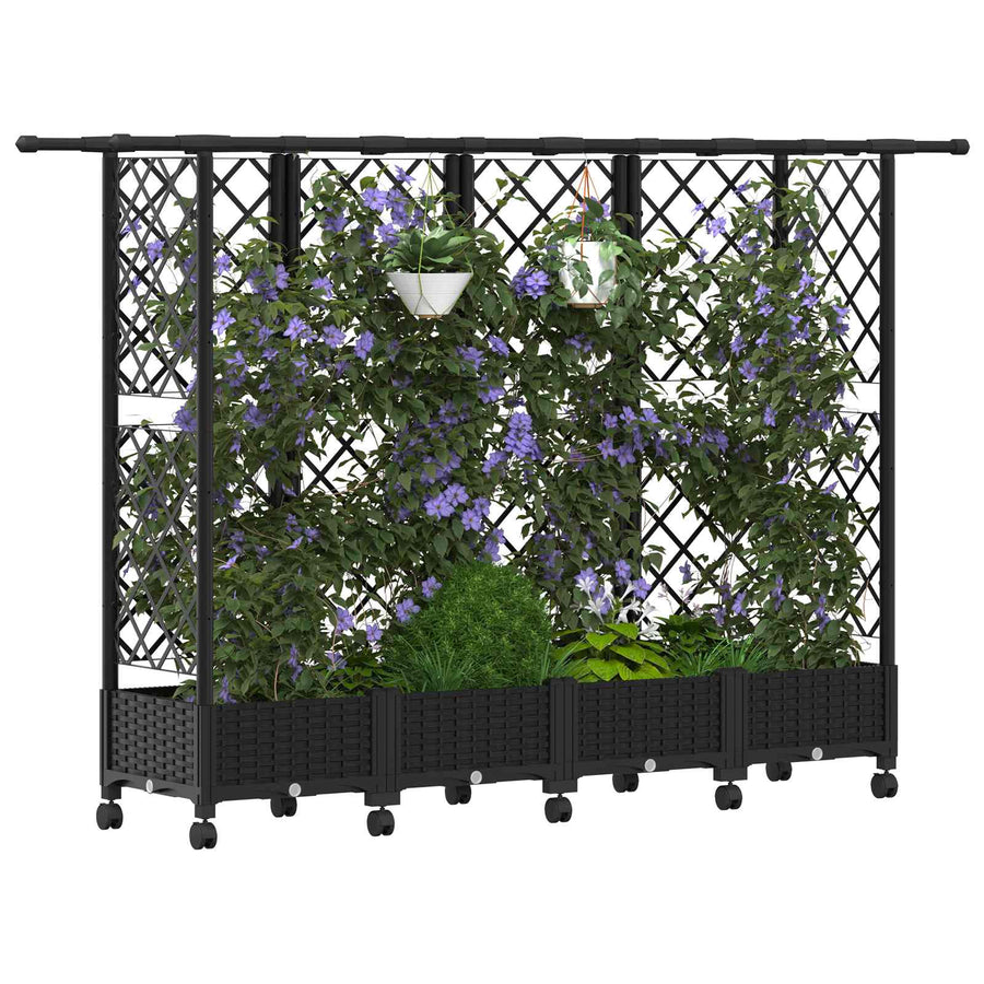 Verhoogd Bed met Trellis en Dak Zwart 202,5 x 40 x 127 cm PP