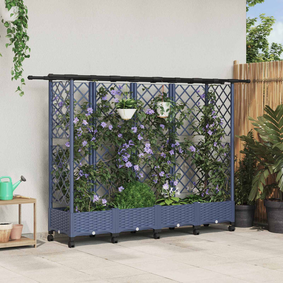 Verhoogd Bed met Trellis en Dak Grijs 202,5 x 40 x 127 cm PP