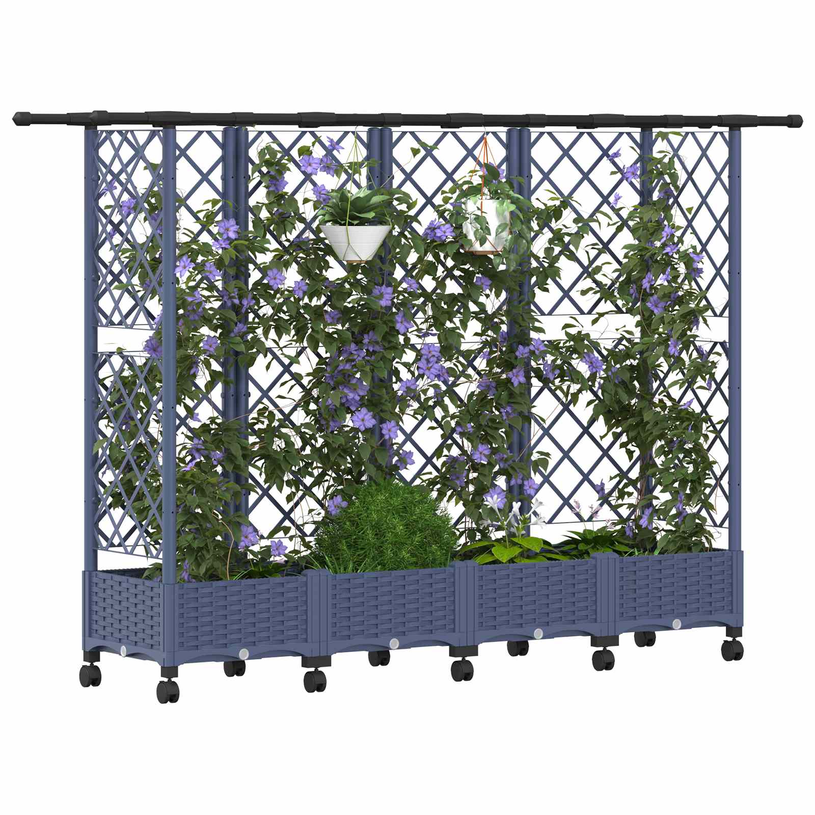Verhoogd Bed met Trellis en Dak Grijs 202,5 x 40 x 127 cm PP