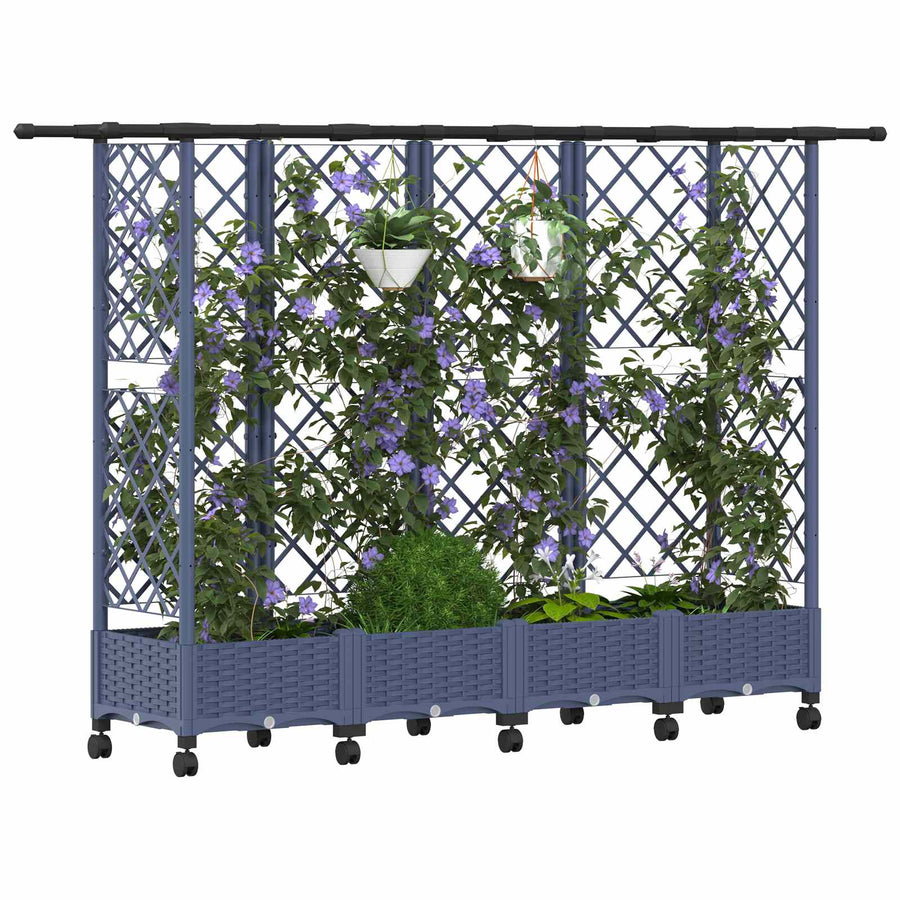 Verhoogd Bed met Trellis en Dak Grijs 202,5 x 40 x 127 cm PP