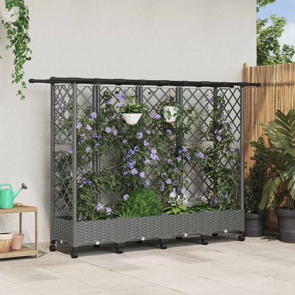 Verhoogd Bed met Trellis en Dak Lichtgrijs 202,5 x 40 x 127 cm