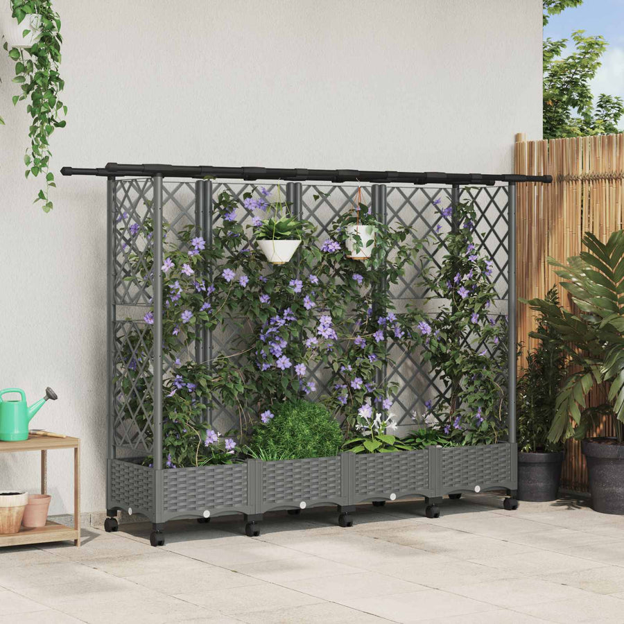 Verhoogd Bed met Trellis en Dak Lichtgrijs 202,5 x 40 x 127 cm