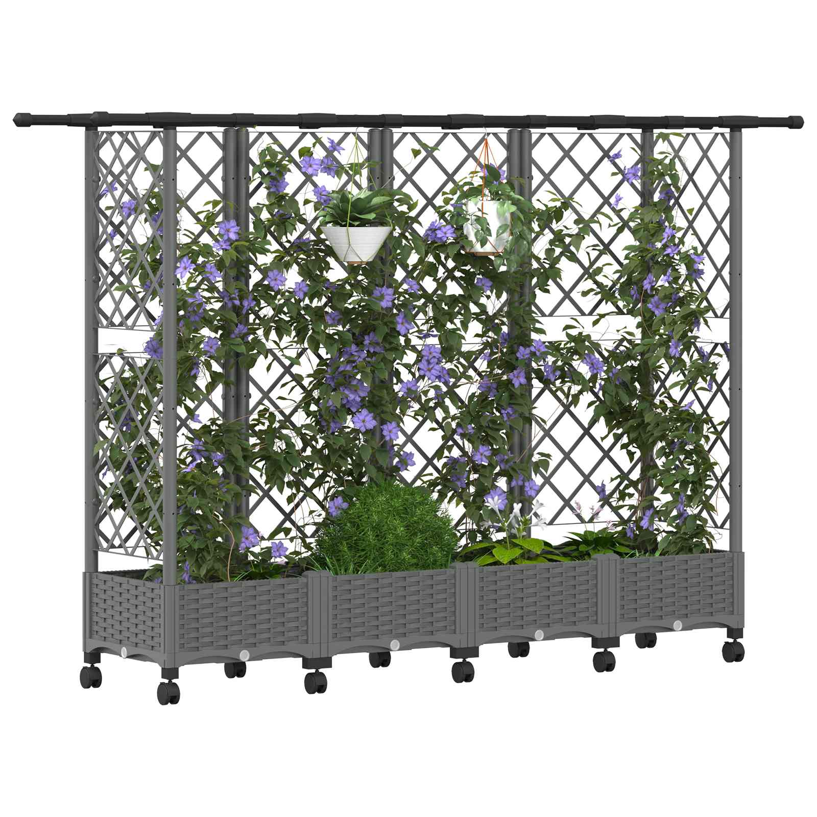 Verhoogd Bed met Trellis en Dak Lichtgrijs 202,5 x 40 x 127 cm
