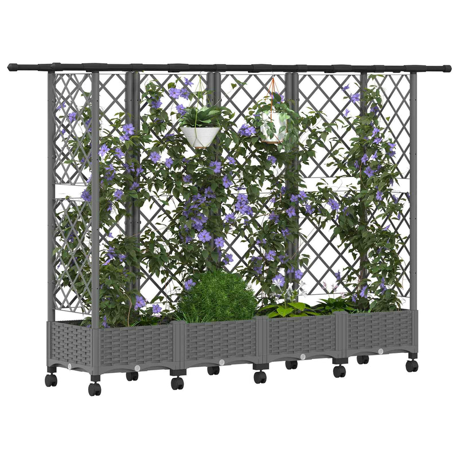 Verhoogd Bed met Trellis en Dak Lichtgrijs 202,5 x 40 x 127 cm