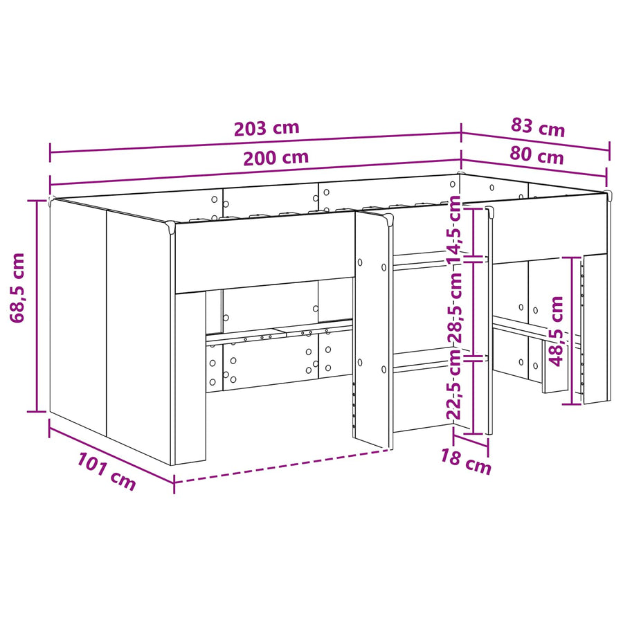 Kinder Hoogslaper 2 pcs Grijs Sonoma 203 x 101,1 x 68,5 cm