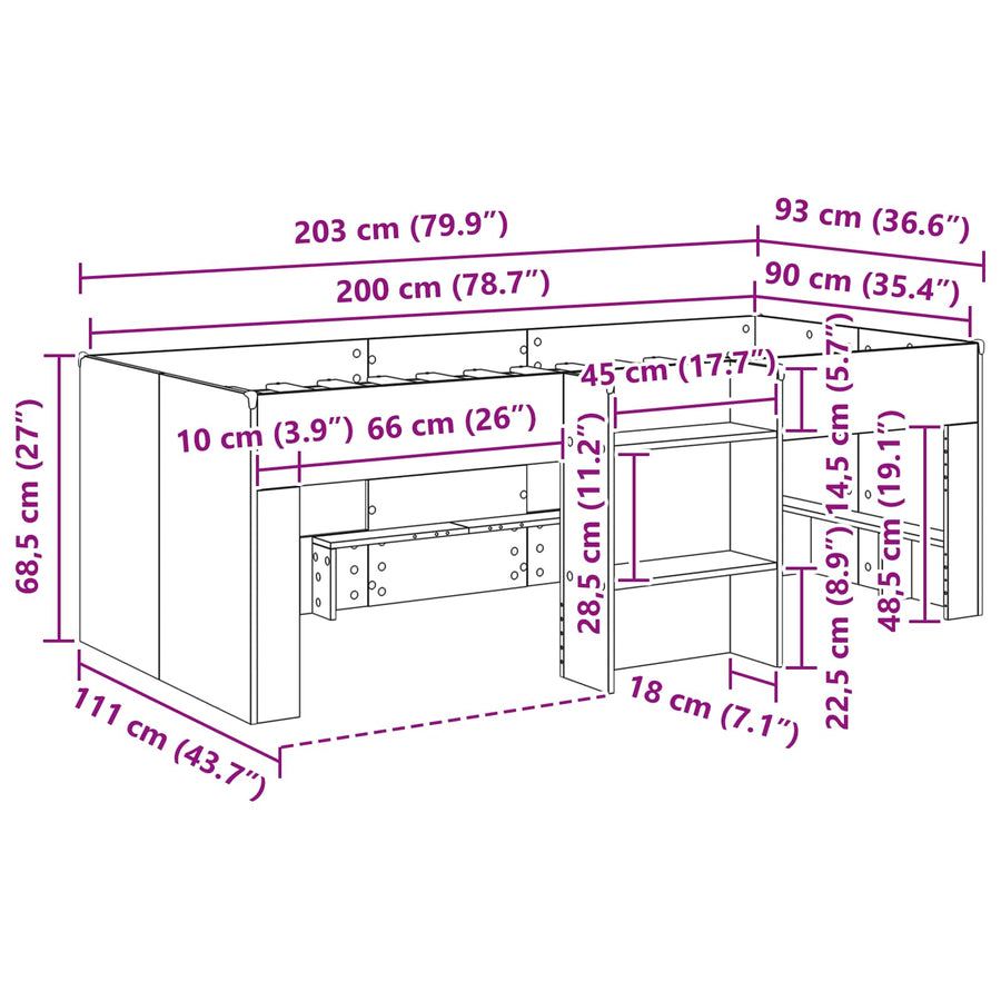 Kinder Hoogslaper 2 pcs Betongrijs 90 x 200 cm Bewerkt hout
