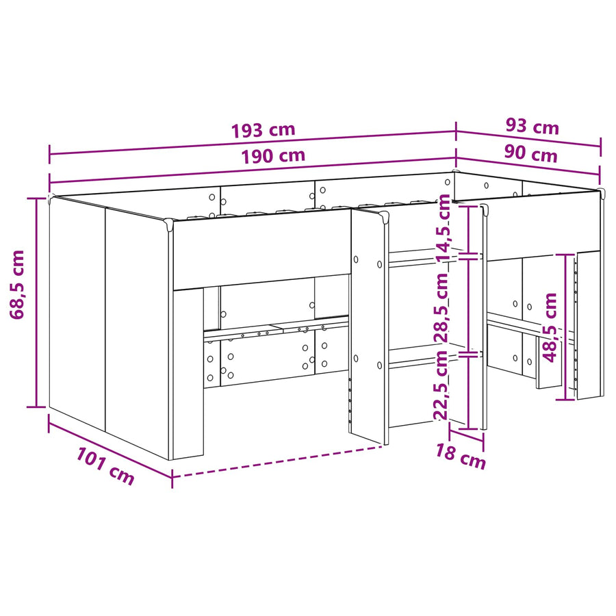 Kinder Hoogslaper 2 pcs Betongrijs 90 x 190 cm Bewerkt hout