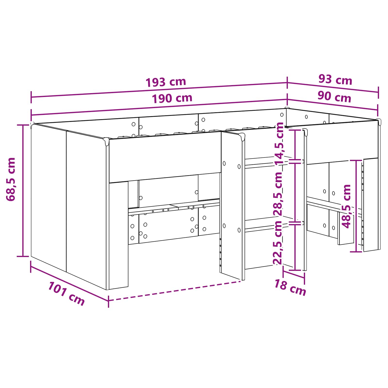Kinder Hoogslaper 2 pcs Grijs Sonoma 90 x 190 cm Bewerkt hout