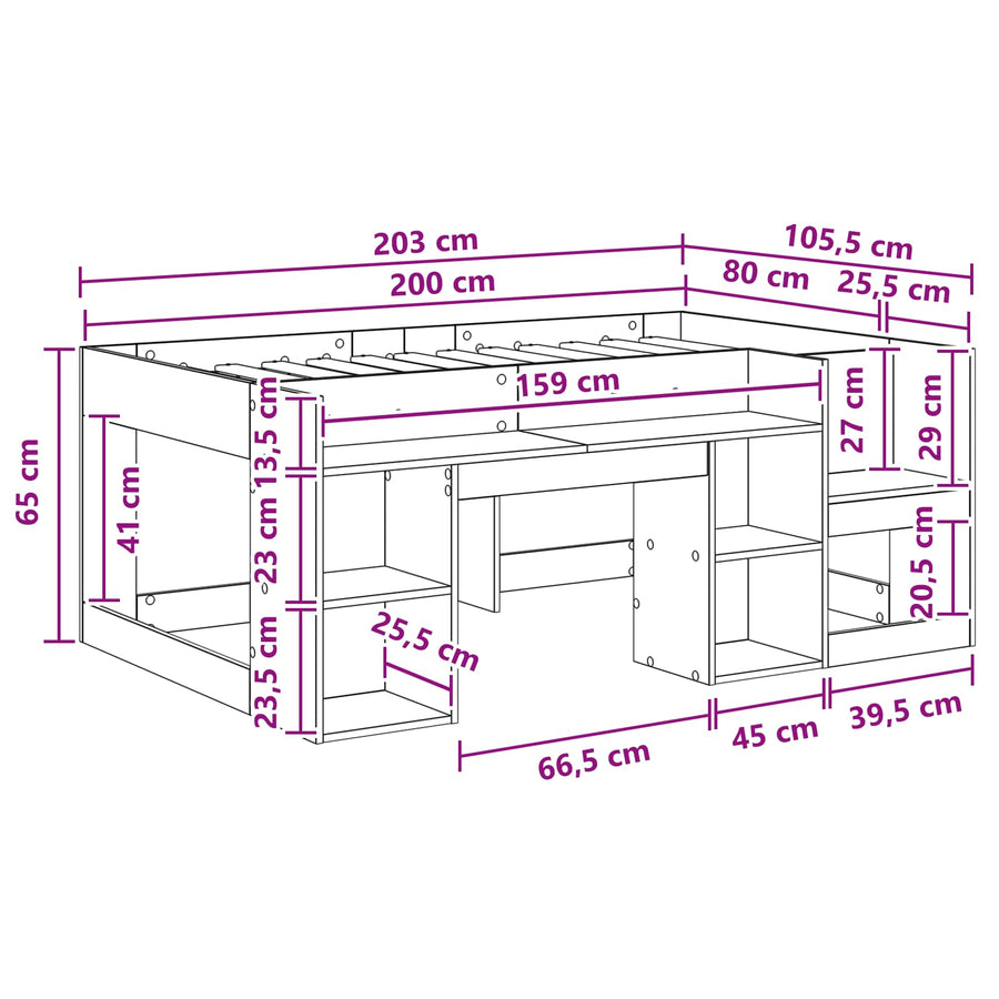 Jeugd bedframe met opbergruimte Betongrijs 80 x 200 cm