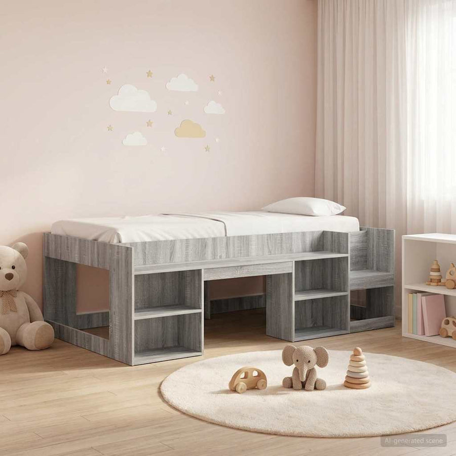 Jeugd bedframe met opbergruimte Grijs Sonoma 80 x 200 cm