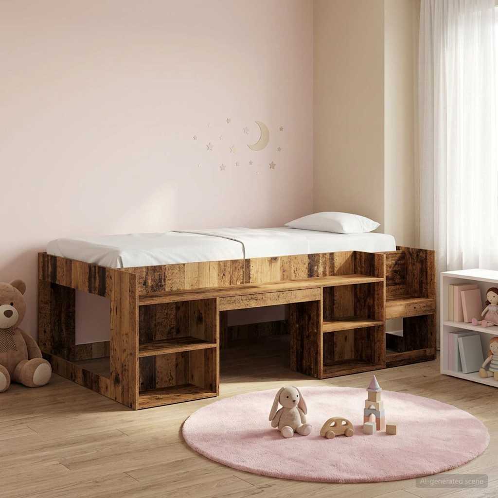 Jeugd bedframe met opbergruimte Oud hout 80 x 200 cm