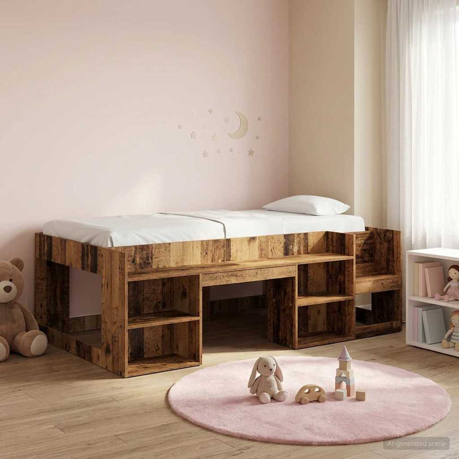 Jeugd bedframe met opbergruimte Oud hout 80 x 200 cm