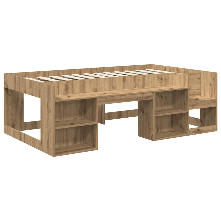Jeugd bedframe met opbergruimte Artisanaal eiken 80 x 200 cm