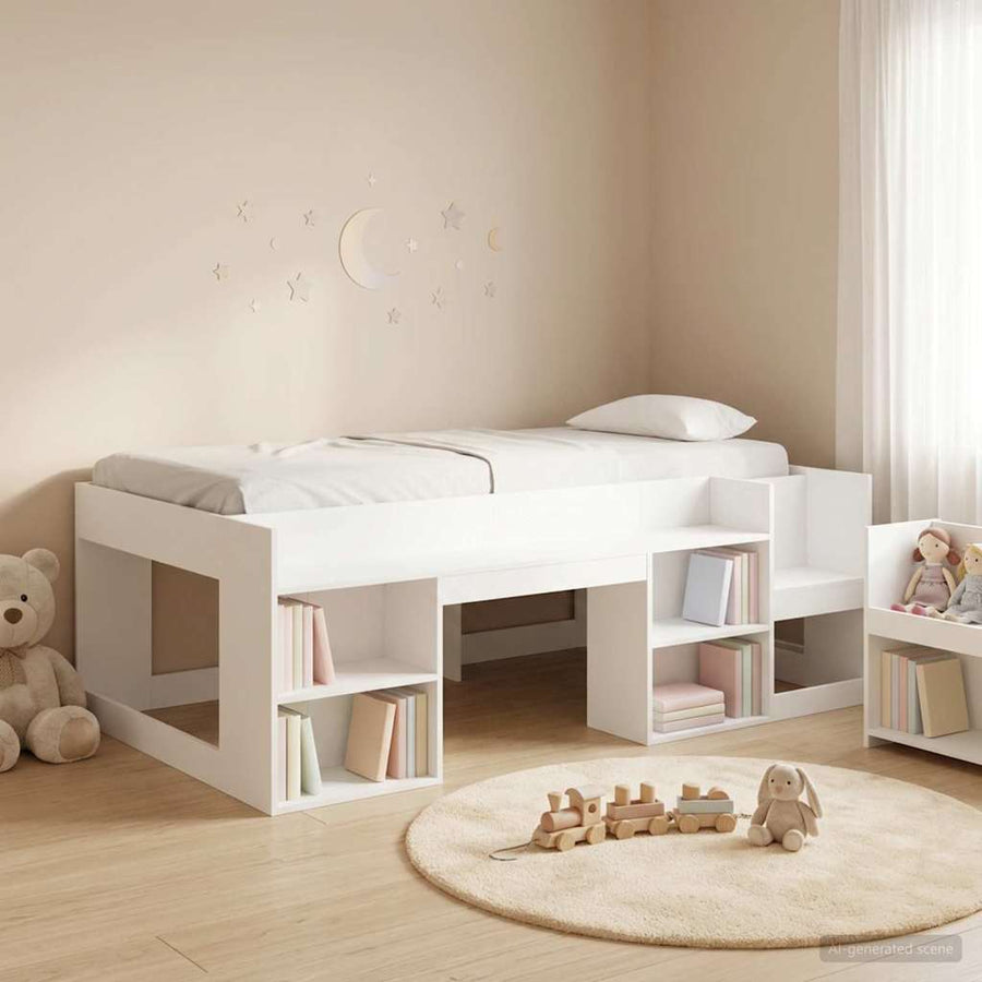 Jeugd bedframe met opbergruimte Wit 90 x 200 cm Bewerkt hout