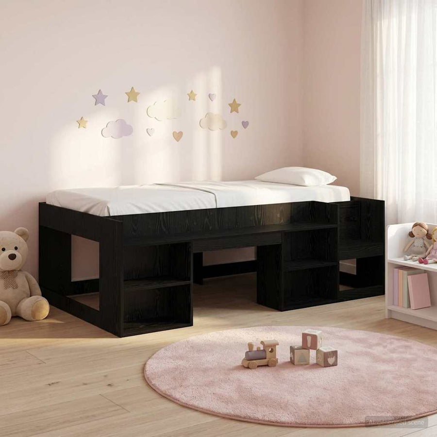 Jeugd bedframe met opbergruimte Zwart eiken 90 x 200 cm