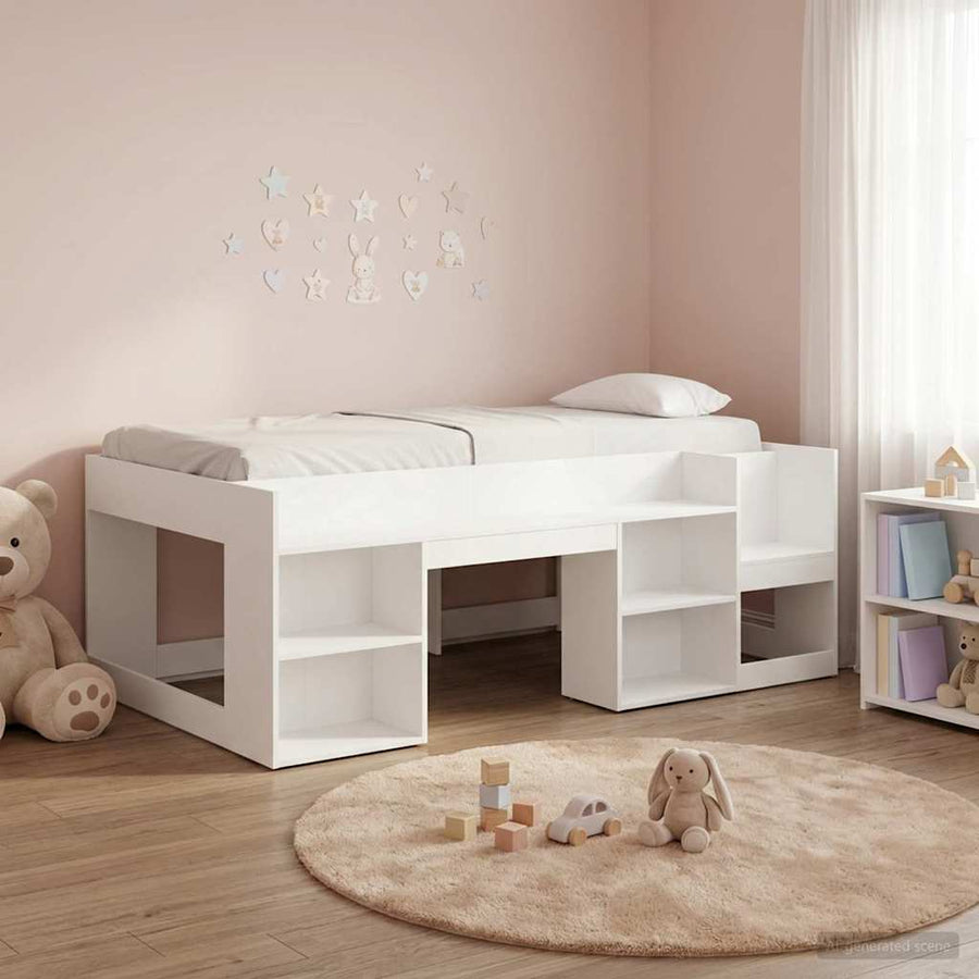 Jeugd bedframe met opbergruimte Wit 98.5 x 200 cm Bewerkt hout